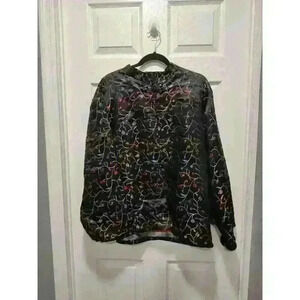 Robert Louis Size XL Oriental Toggle Jacket 75% Silk 25% Polyester Floral‎ Black